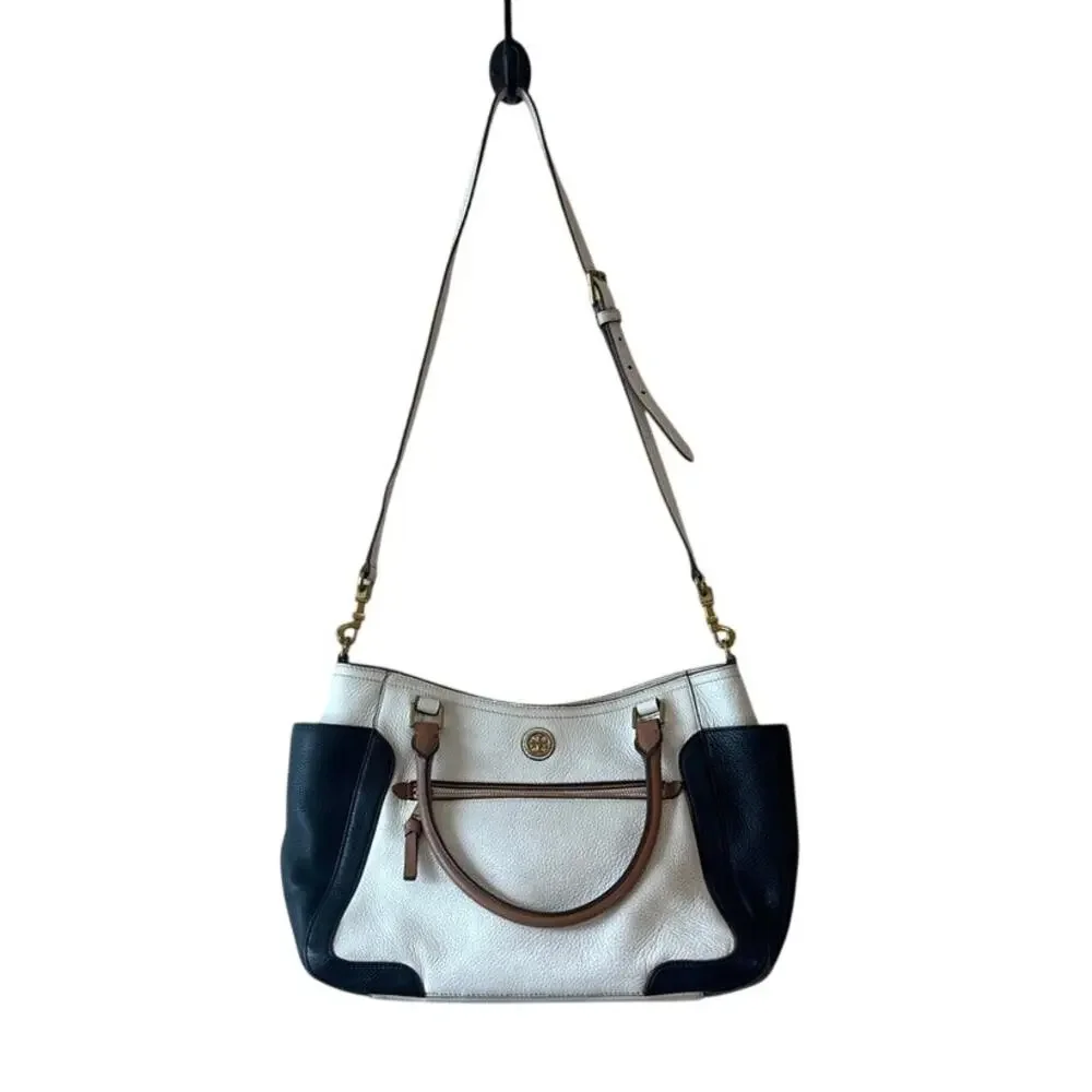 Tory Burch Frances Satchel‎ Colorblock Leather Navy Cream Tan